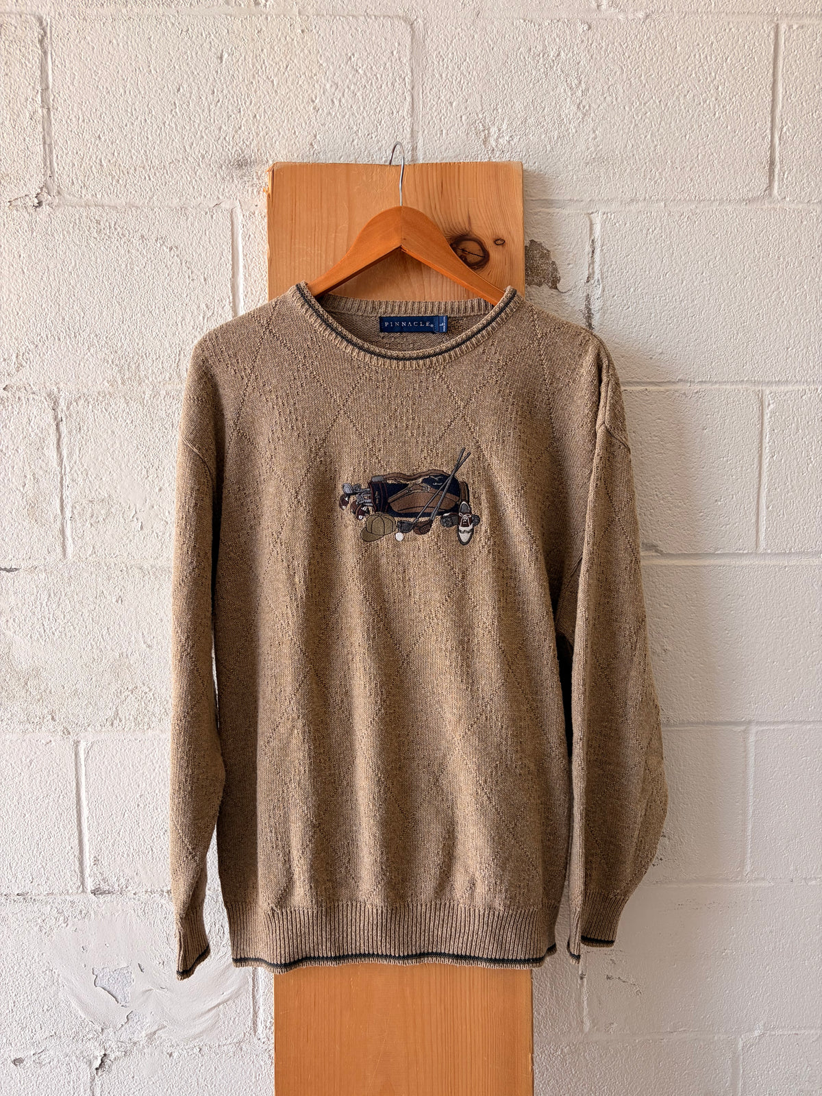 Vtg Khaki Golf Embroidered Sweater : L