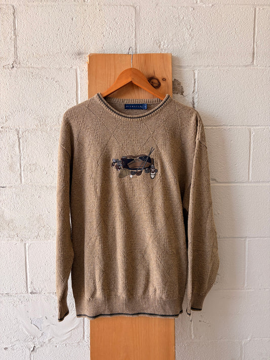 Vtg Khaki Golf Embroidered Sweater : L