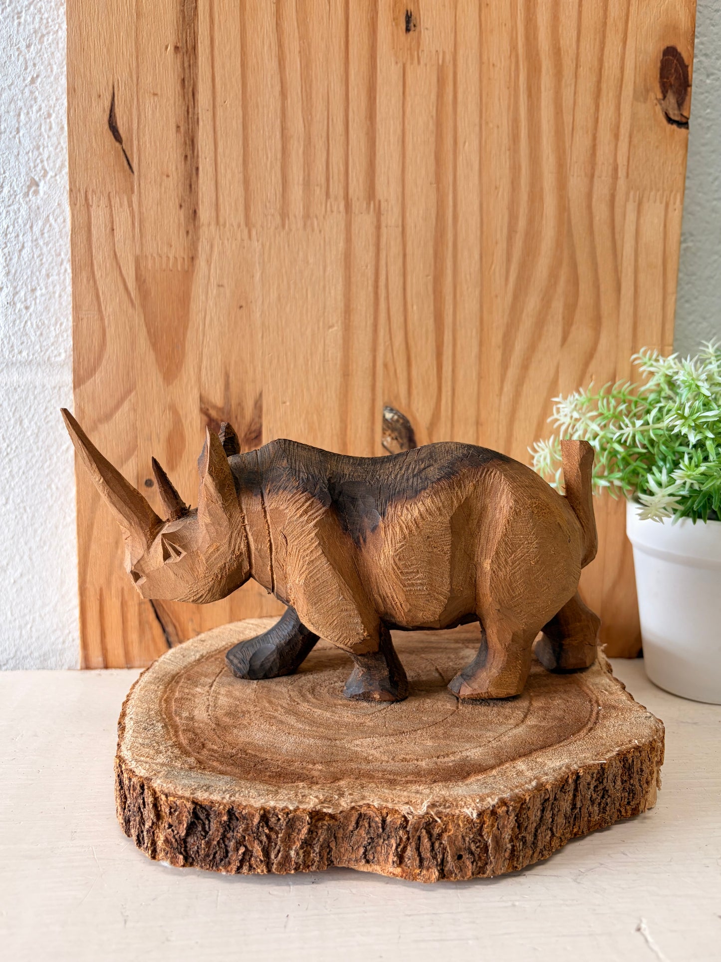 Carved Wooden Rhino Figurine