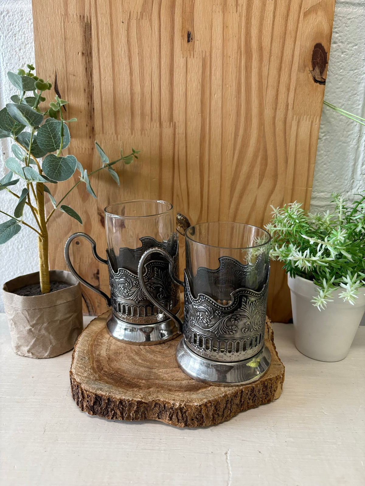 Vtg Pair of Ornate Metal Tea Glass Holders (Local Pickup Only)