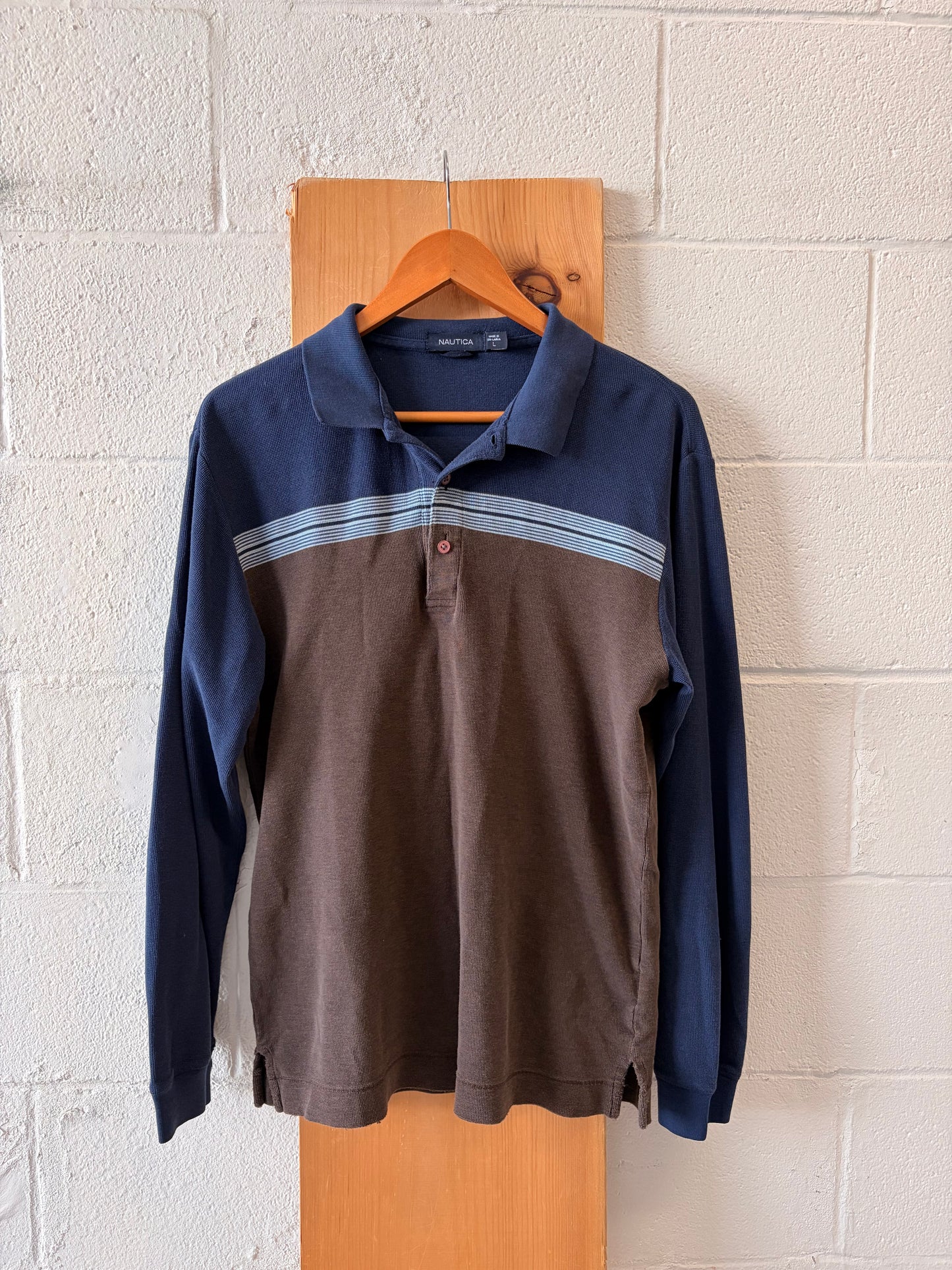 Brown & Blue Nautica Long Sleeve Henley : L