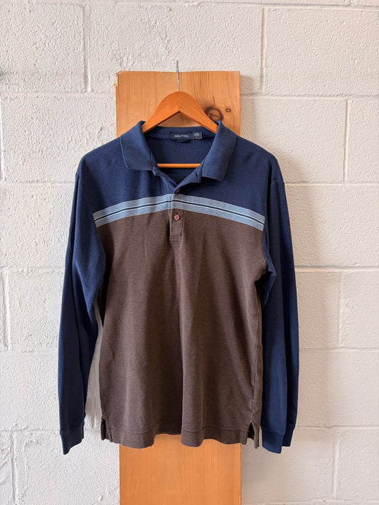 Brown & Blue Nautica Long Sleeve Henley : L