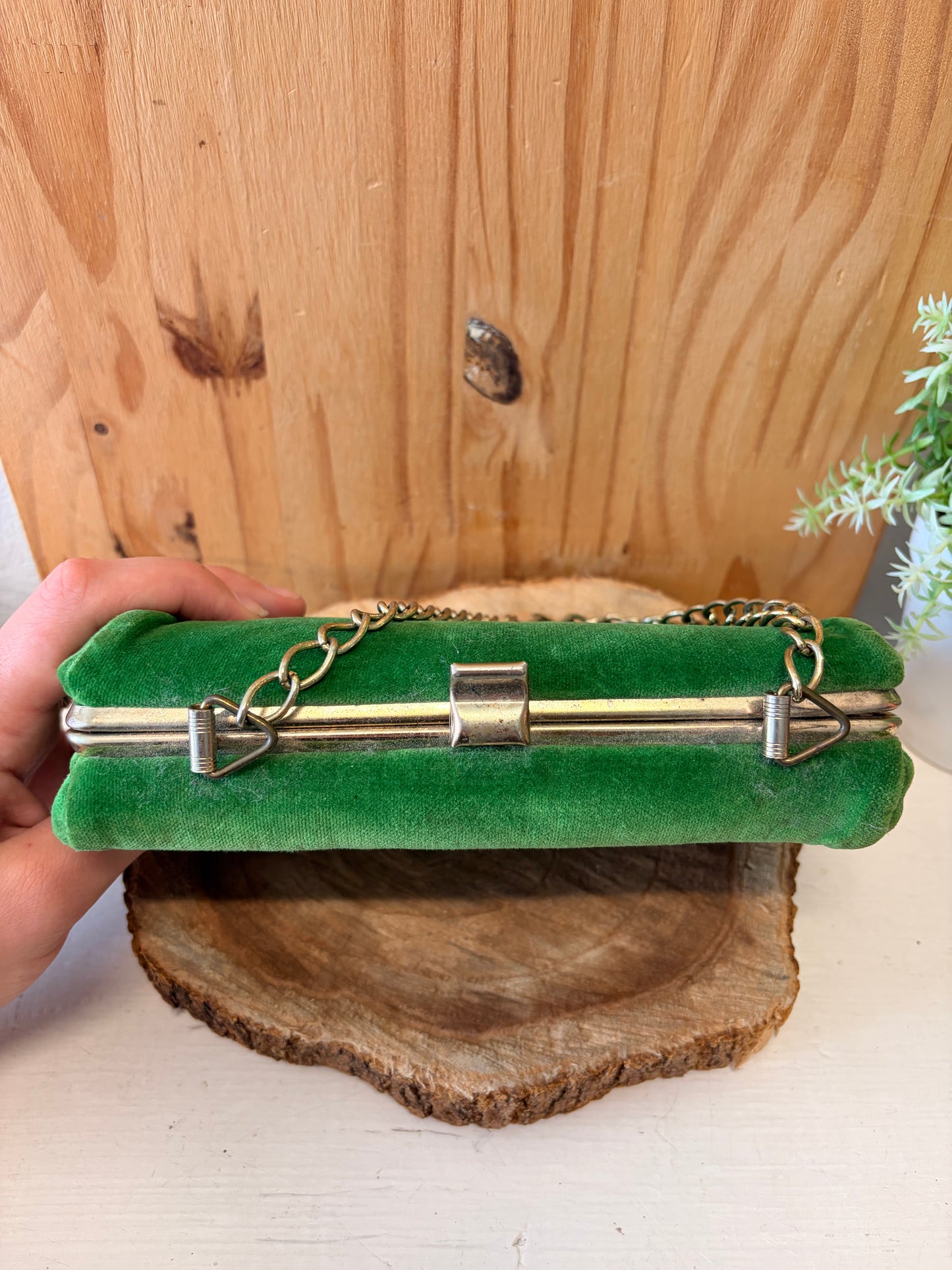 Vtg Emerald Velvet Clutch Purse