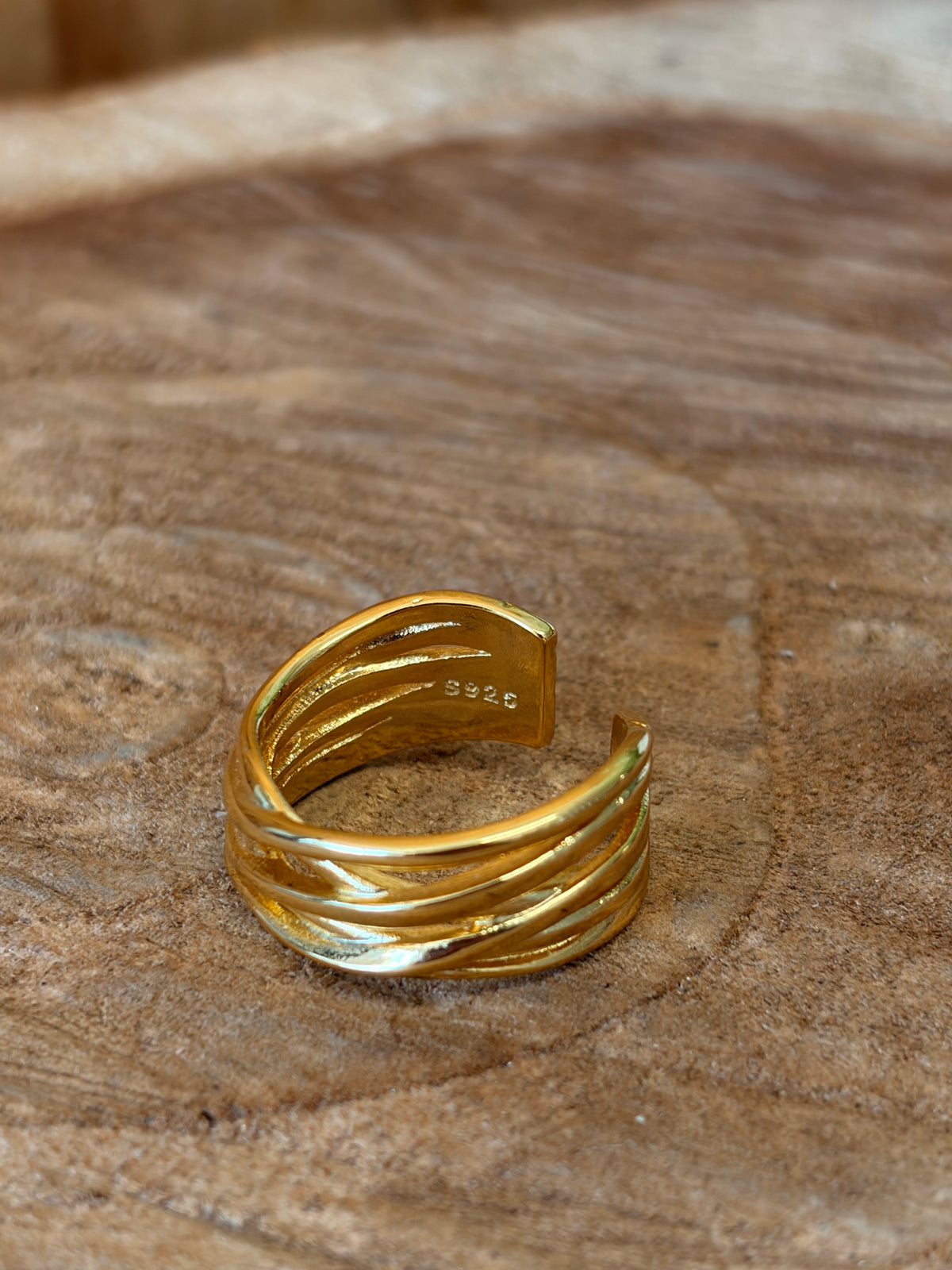 925 Gold Tone Layered Ring : Size 8