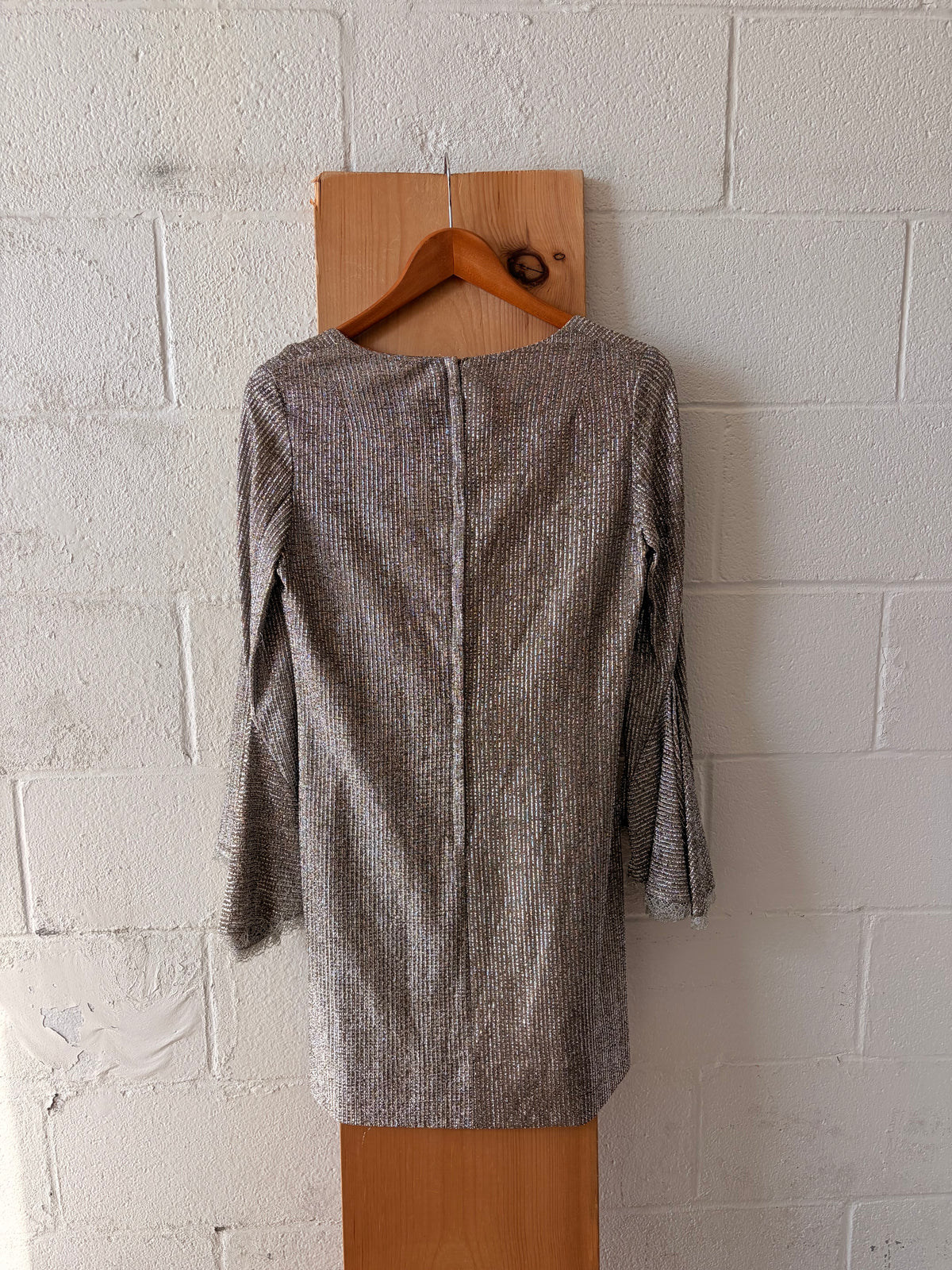Vtg Young Edwardian Metallic Bell Sleeve Dress : S