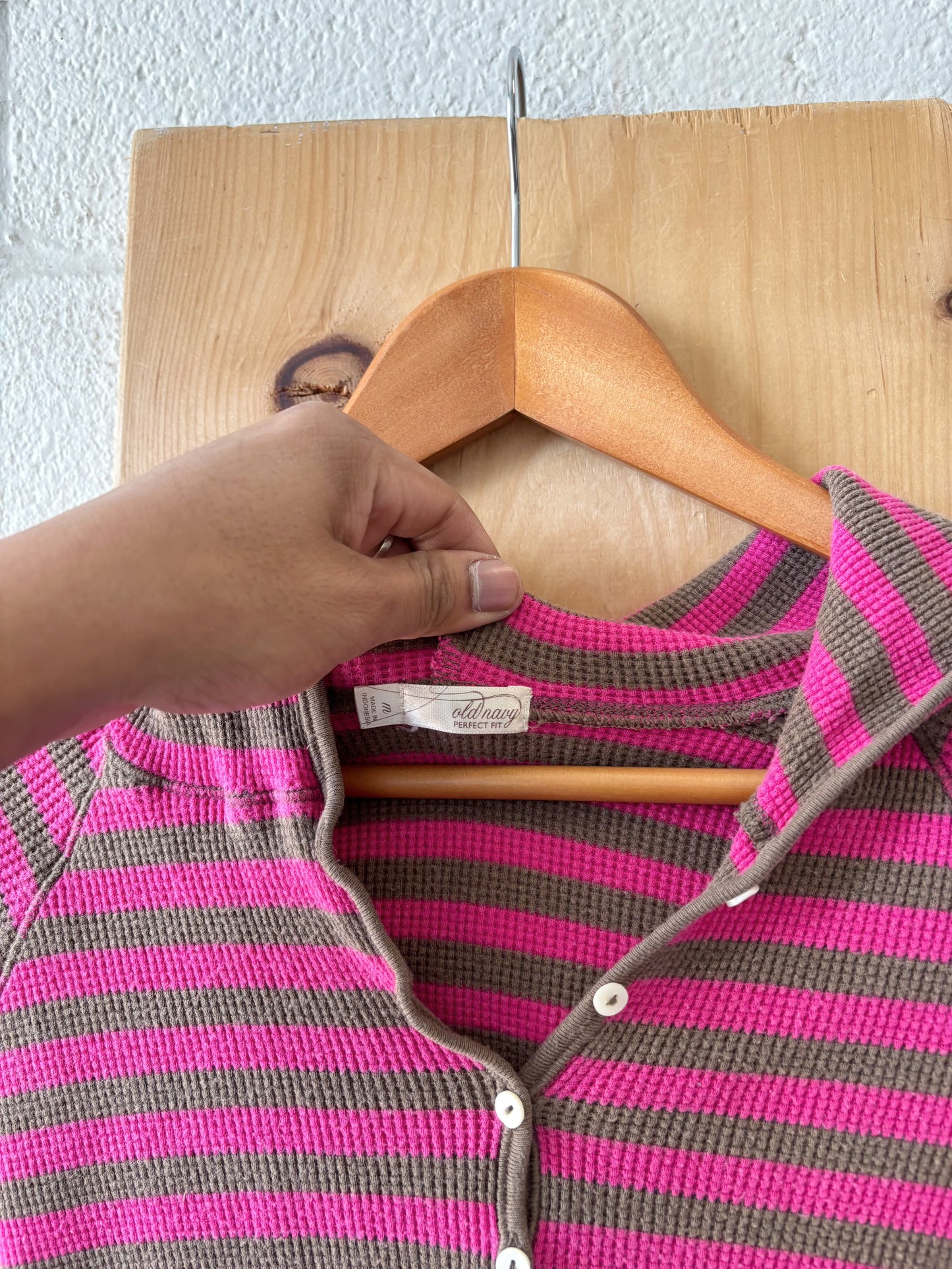 Striped Hooded Thermal Long Sleeve : M