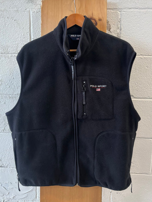 Vtg 90s Polo Sport Black Fleece Vest : XL