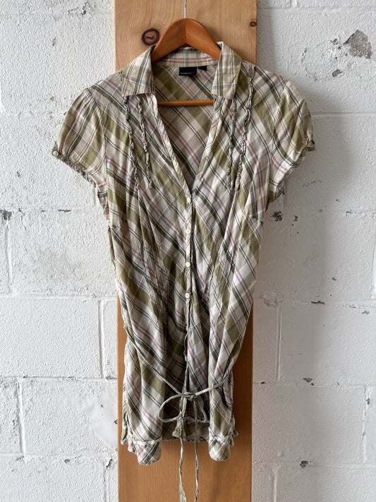 Short Sleeve Plaid Blouse : L