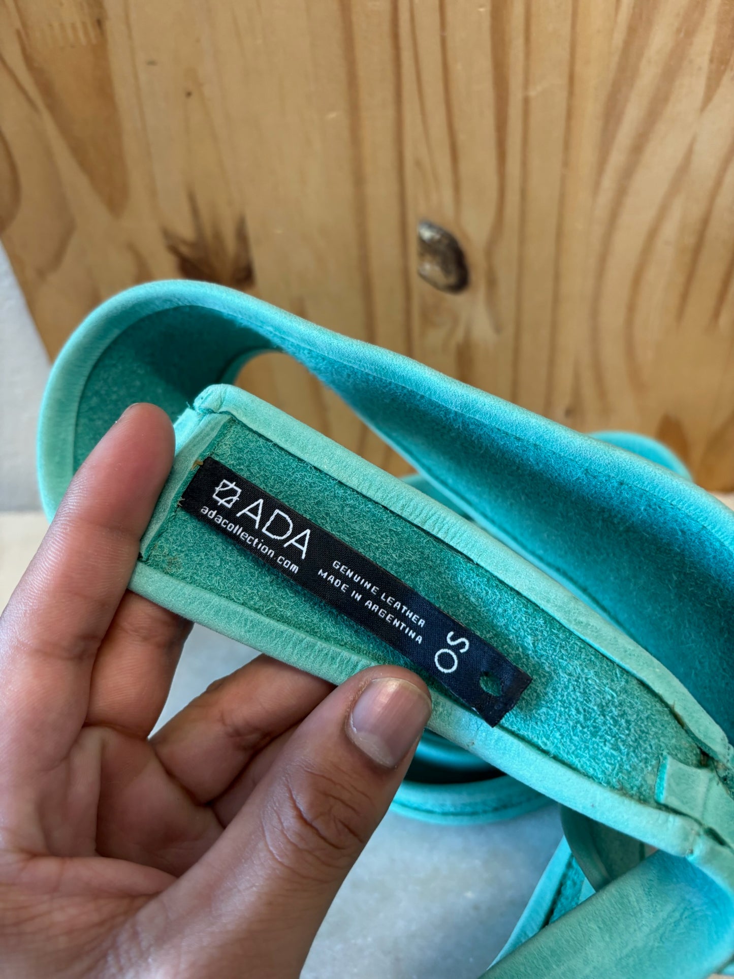 Vtg Aqua Leather Wrap Belt