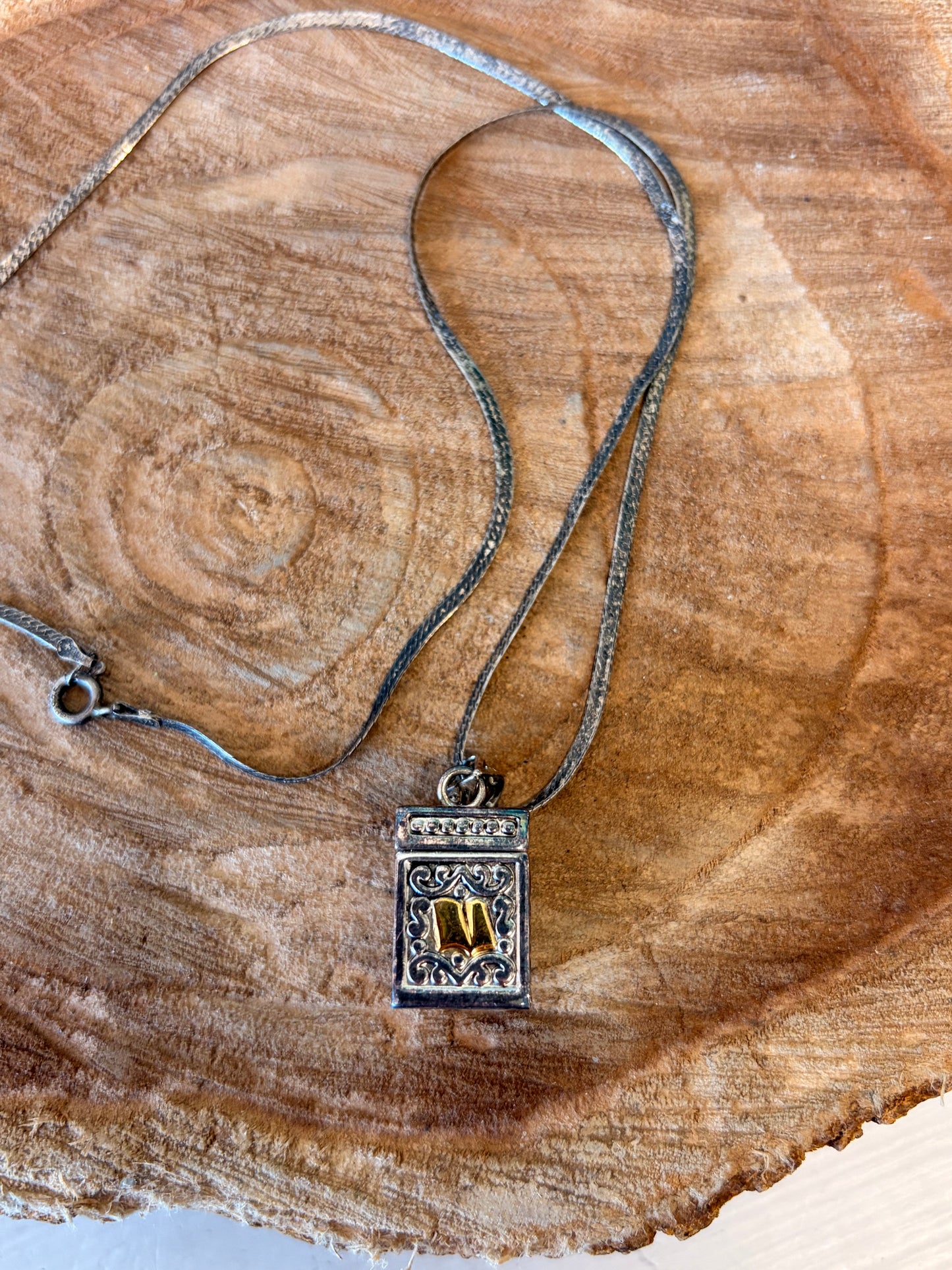 Vtg 925 Silver Wish Prayer Box Necklace