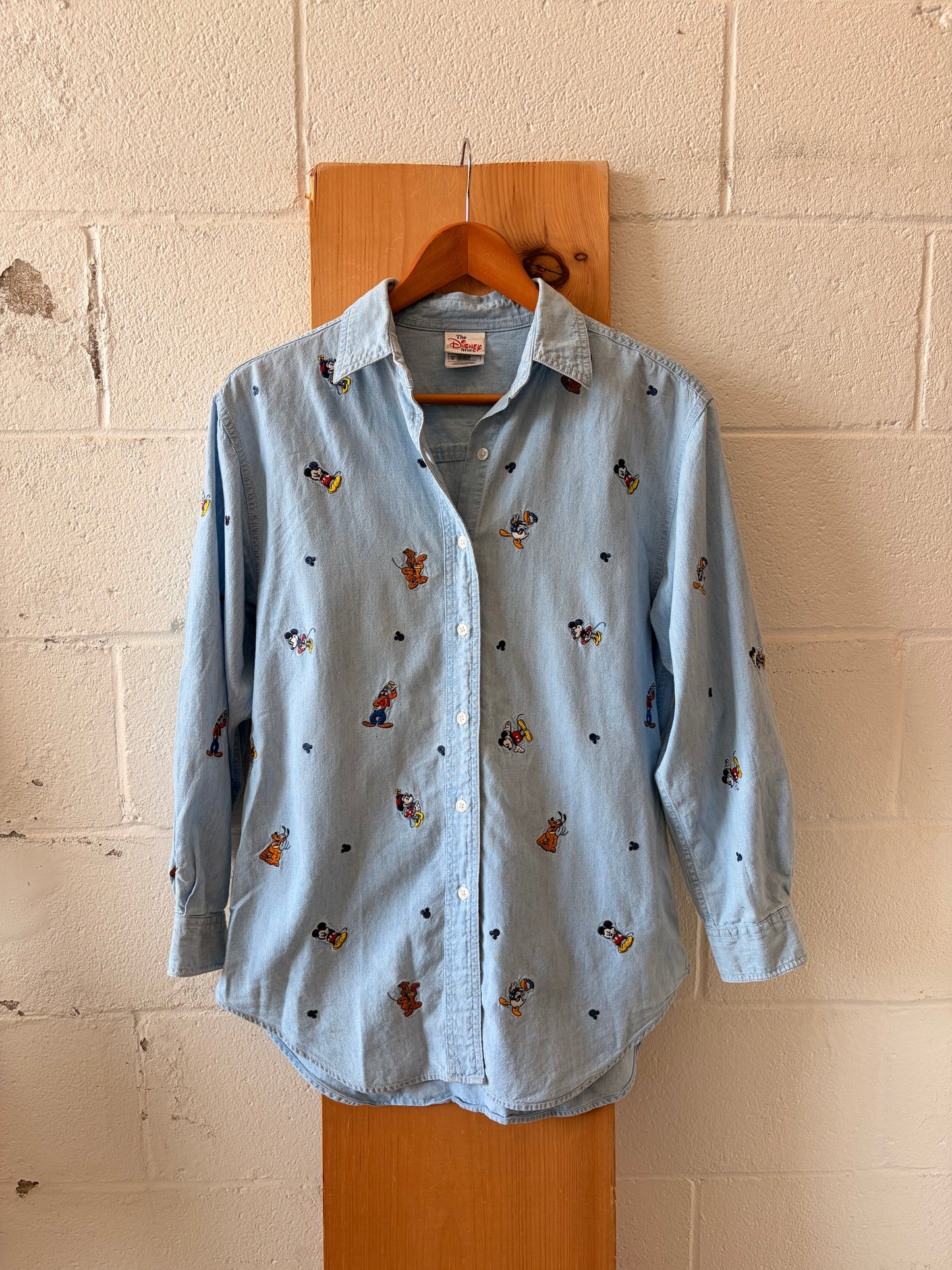 Vtg Disney Embroidered Denim Button Up : M