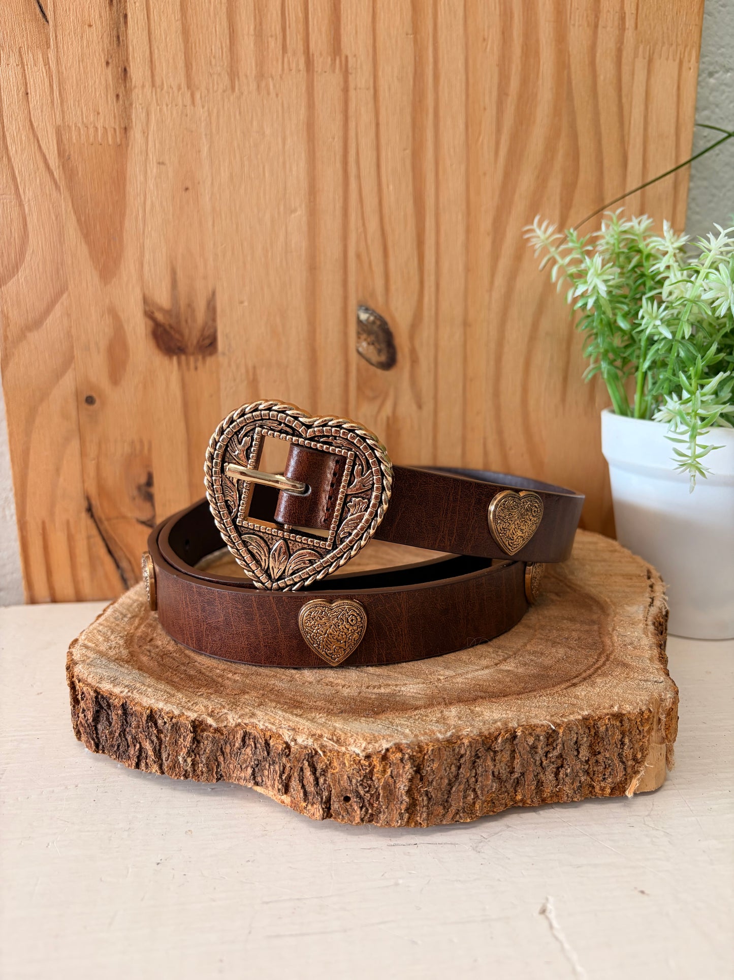 Brown & Gold Tone Heart Belt