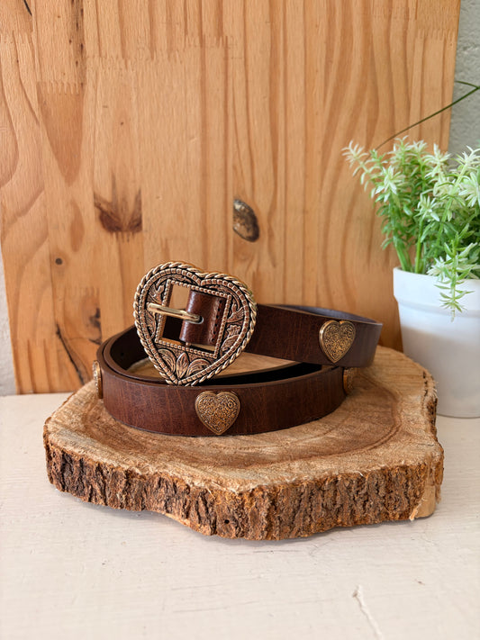 Brown & Gold Tone Heart Belt