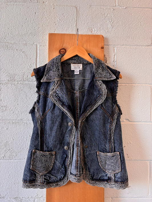 Lace Detail Denim Vest : L