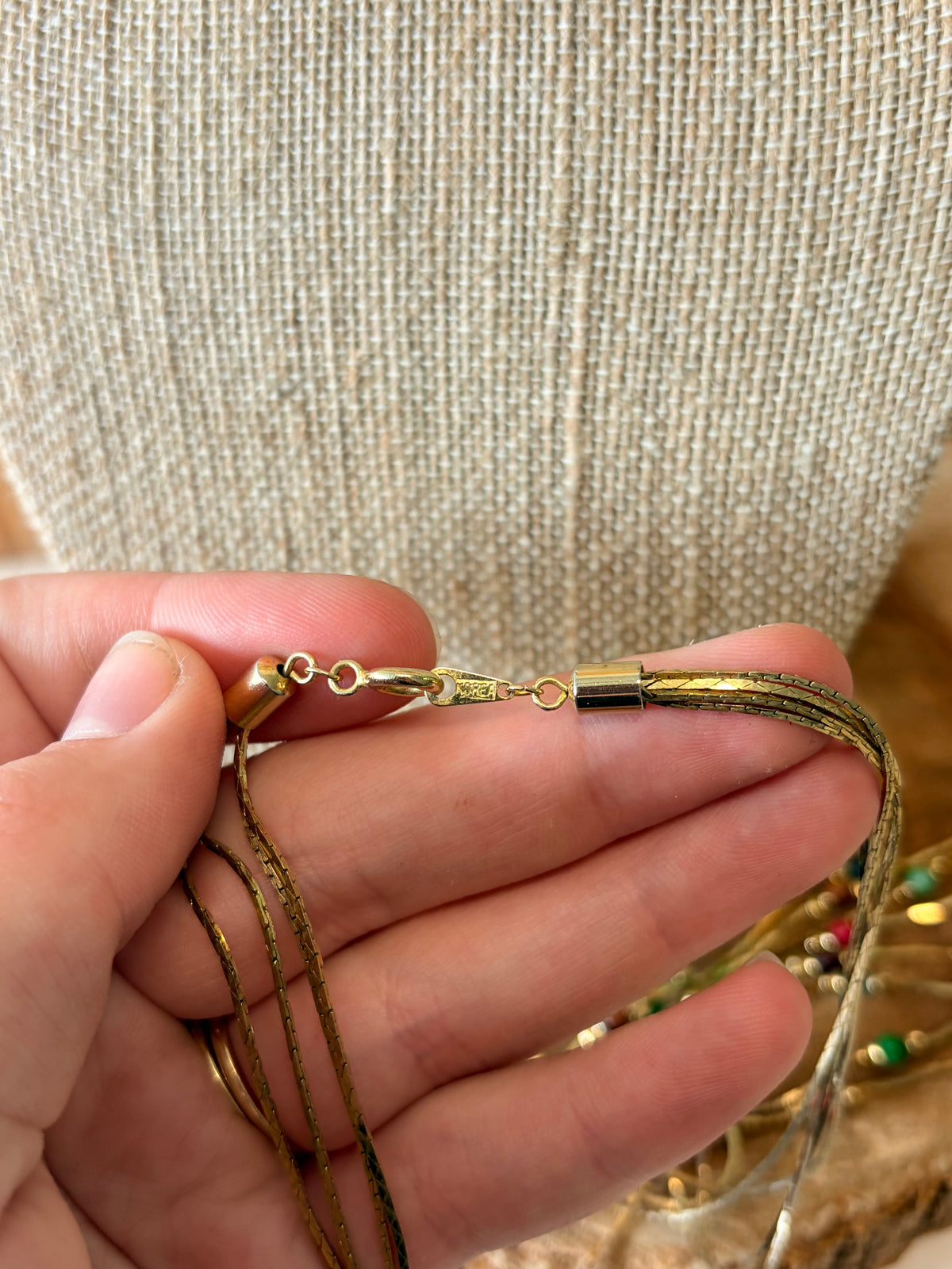 Layered Gold Tone Beaded Necklace