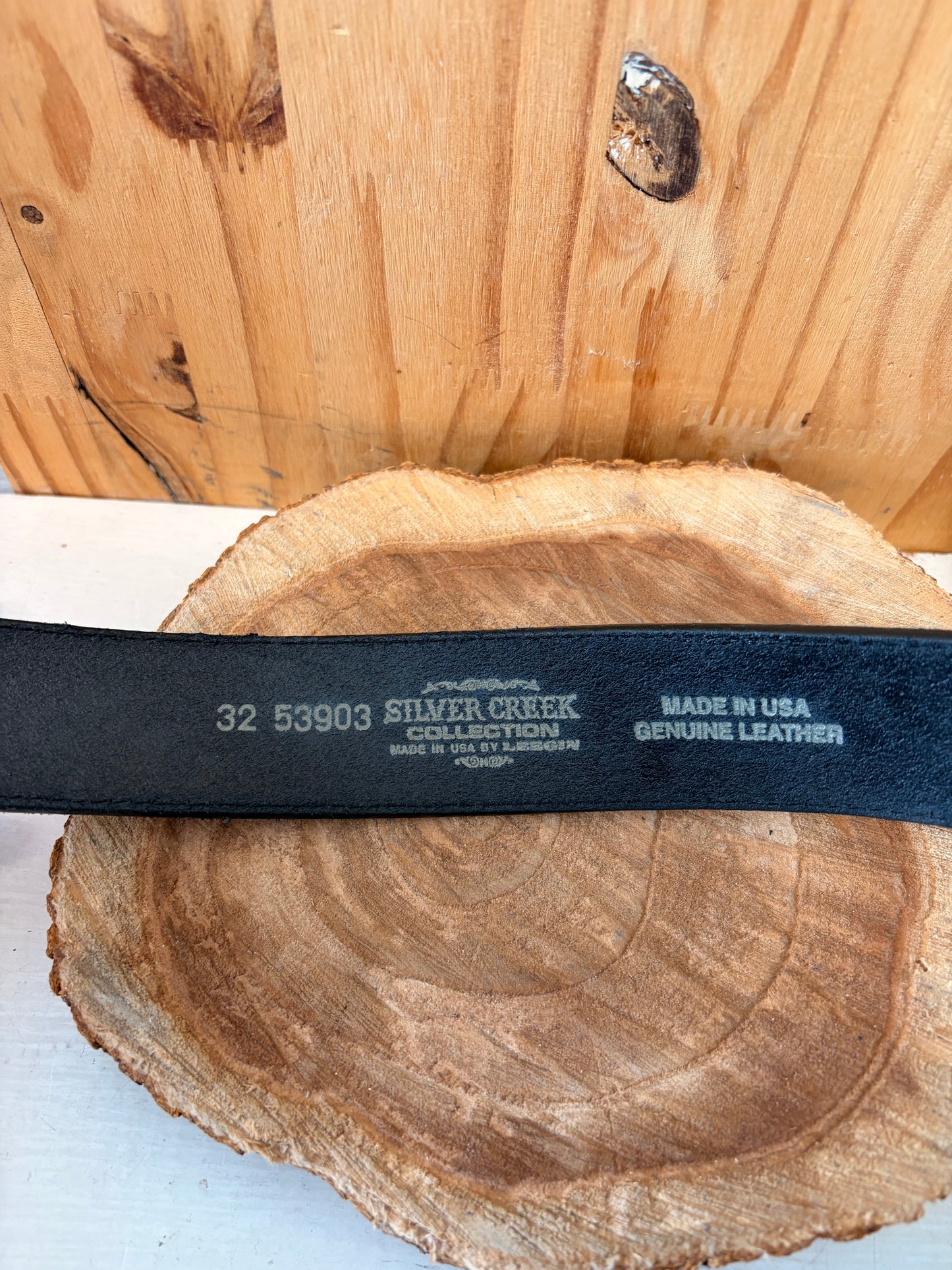 Silver Creek Black Leather “E” Belt : 32