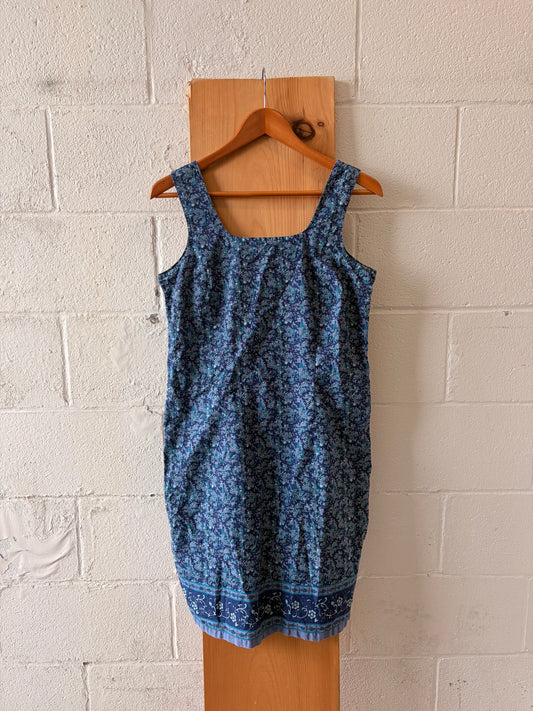 Vtg Blue Floral Dress : M