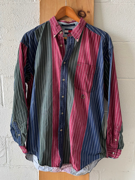 Vtg Striped Tommy Button Up : L
