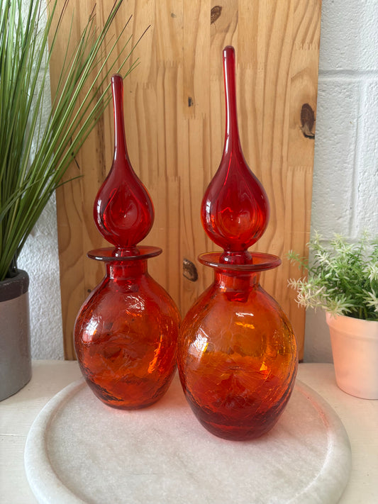 Pair of Vtg Dimpled Carnival Glass Decanters (Local Pickup Only)