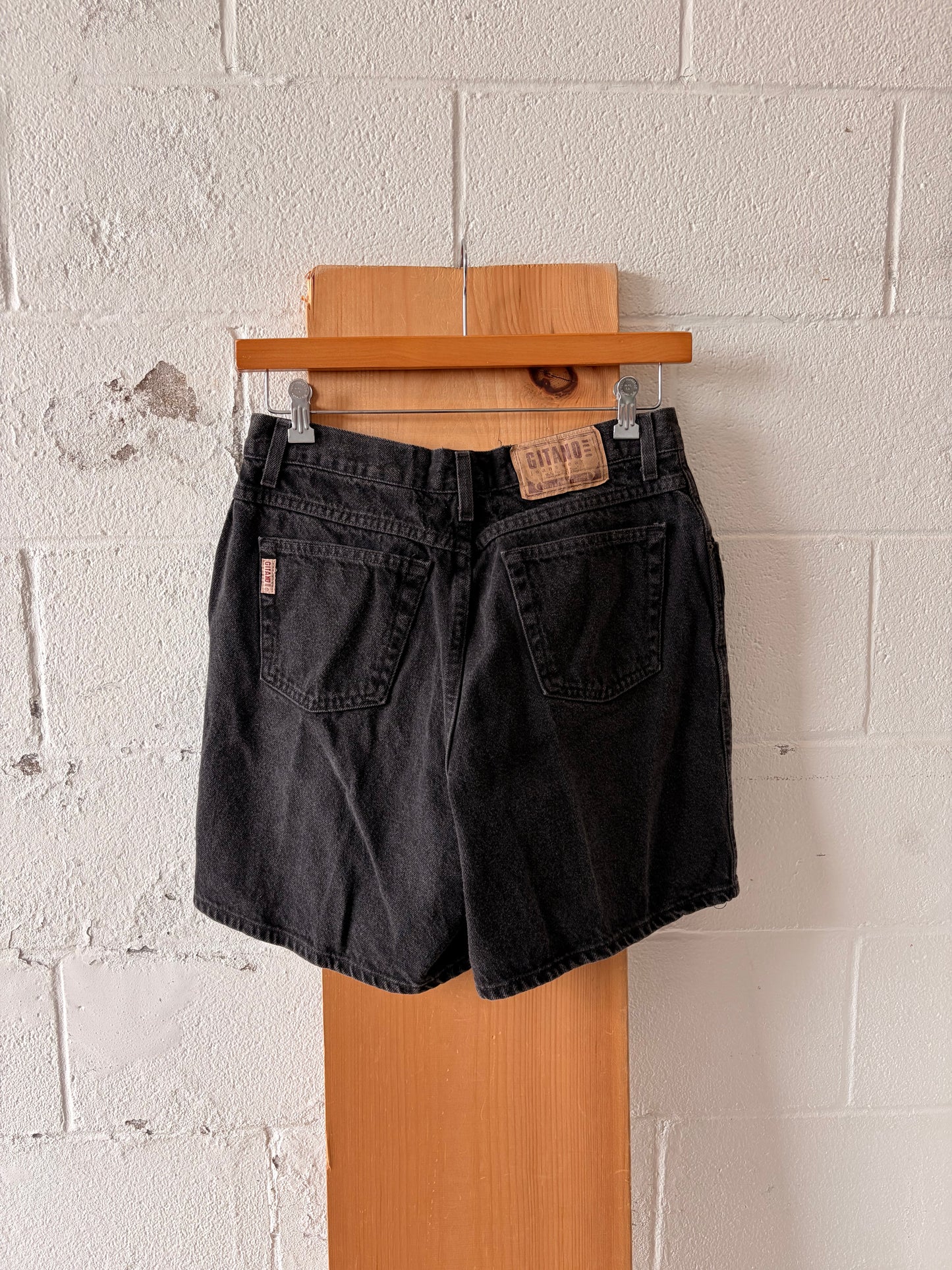 Vtg Black Denim Shorts : 32”W