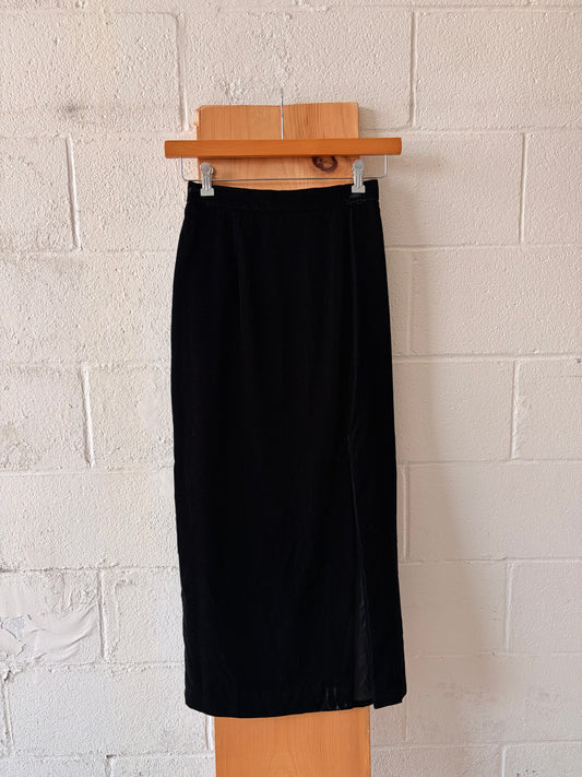 Vtg Black Velvet Maxi Skirt : 8