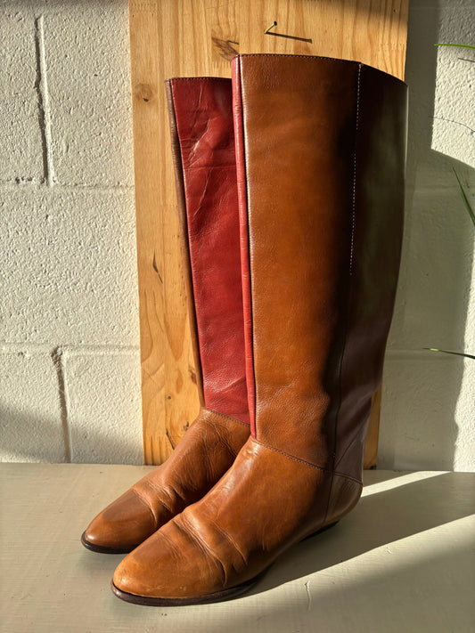 Vtg Multi-Tone Leather Boots : 8.5
