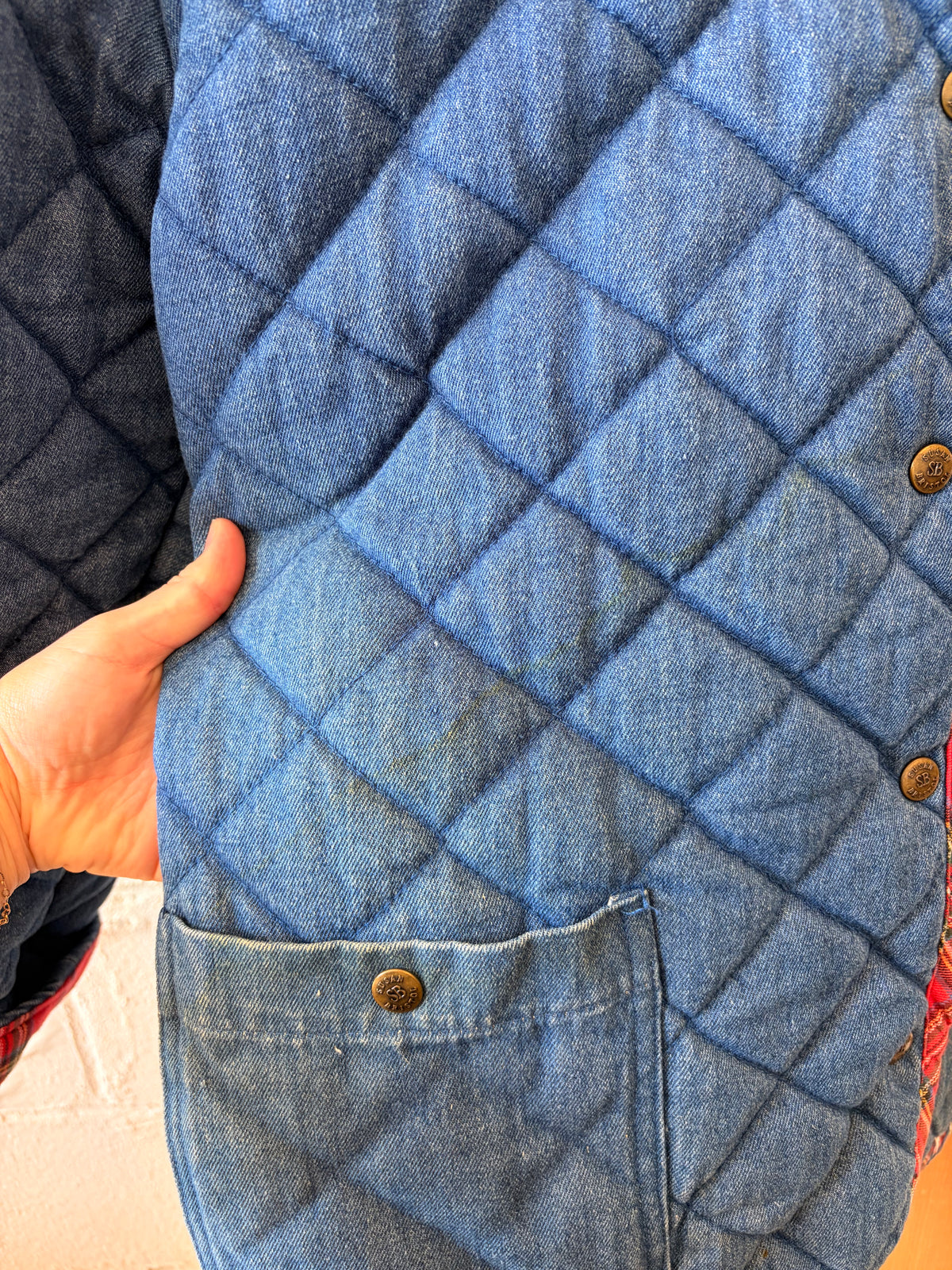 Vtg Diamond Quilted Denim Jacket : 14 (As Is)
