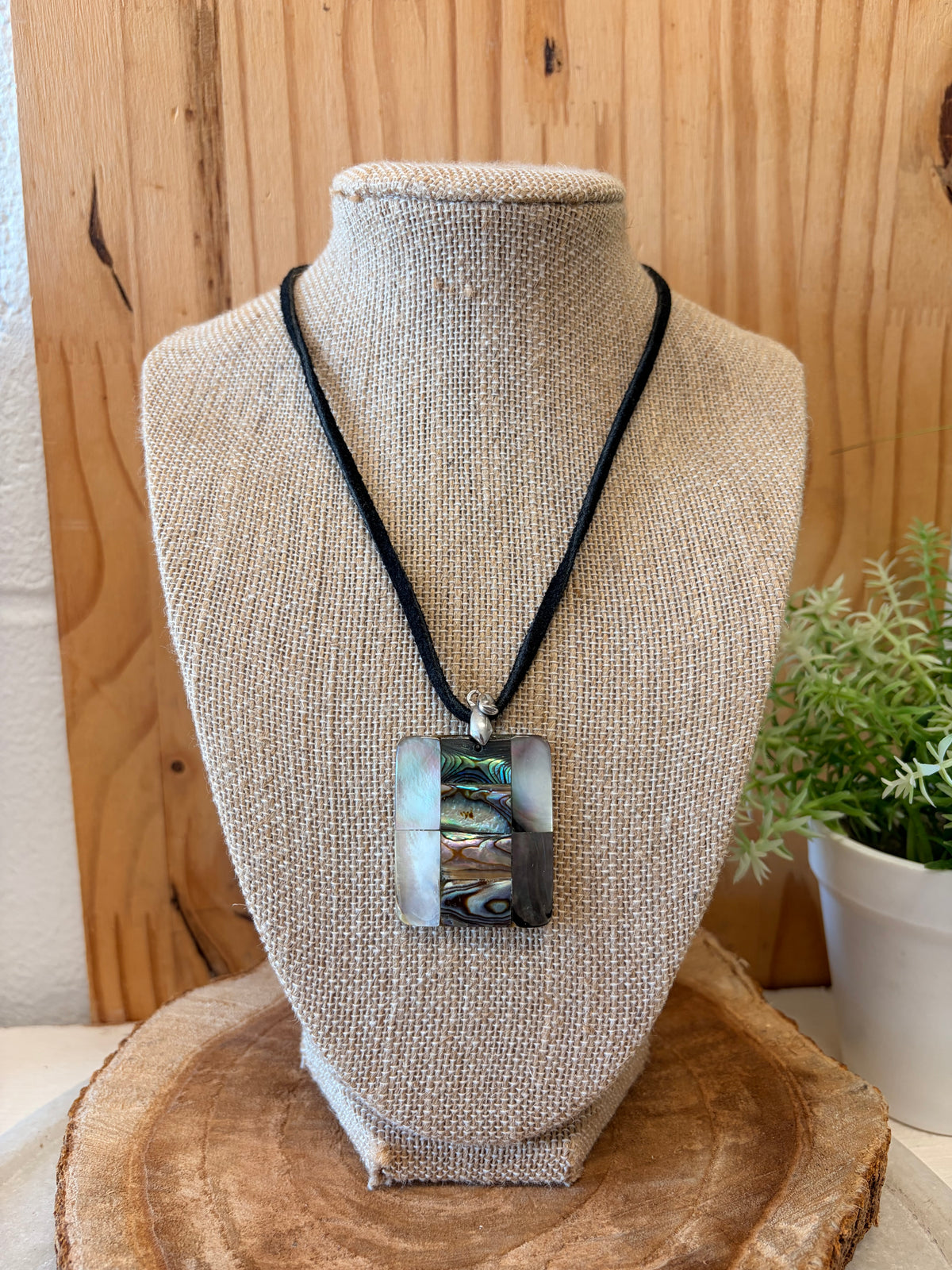 Iridescent Rectangle Cord Necklace