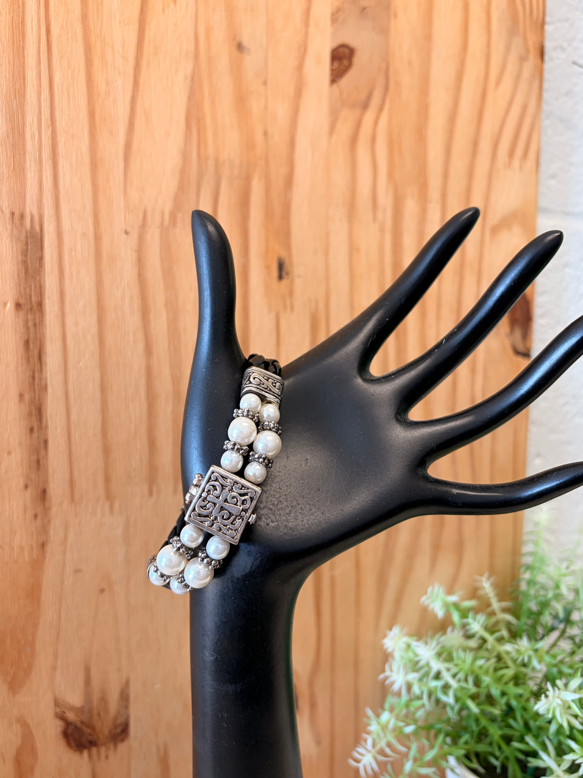 Braided Silver Tone Cross Locket Bracelet