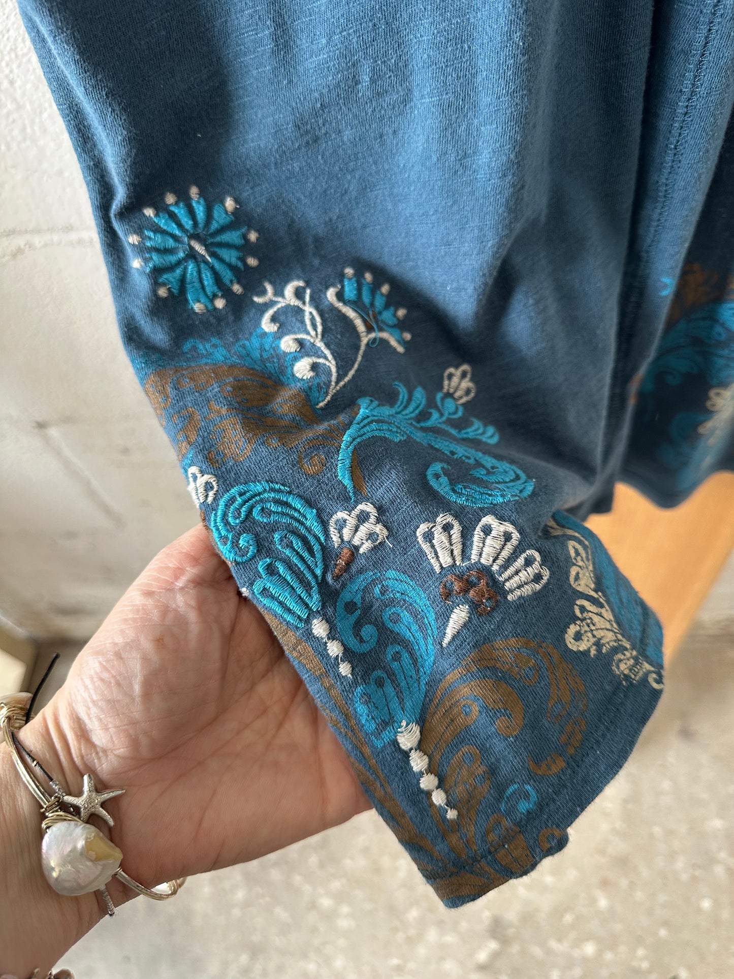 Blue Embroidered Hem Dress : M