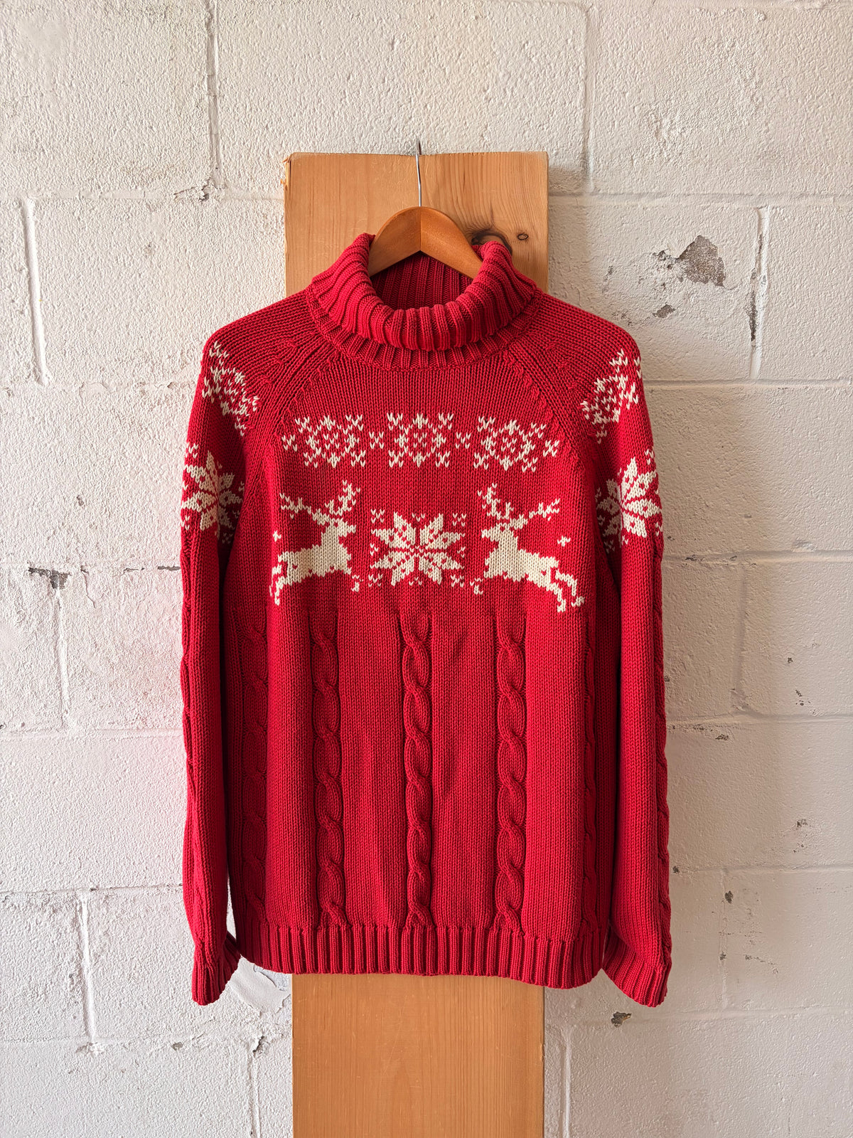 Vtg Cable Knit Christmas Turtleneck : XL