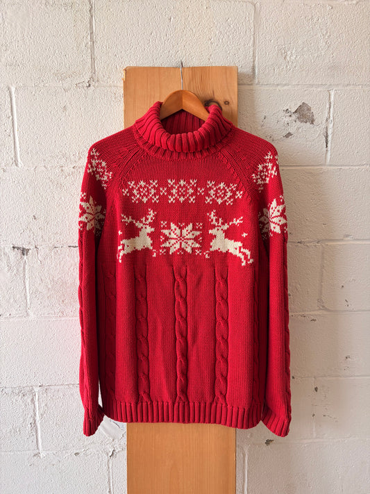 Vtg Cable Knit Christmas Turtleneck : XL