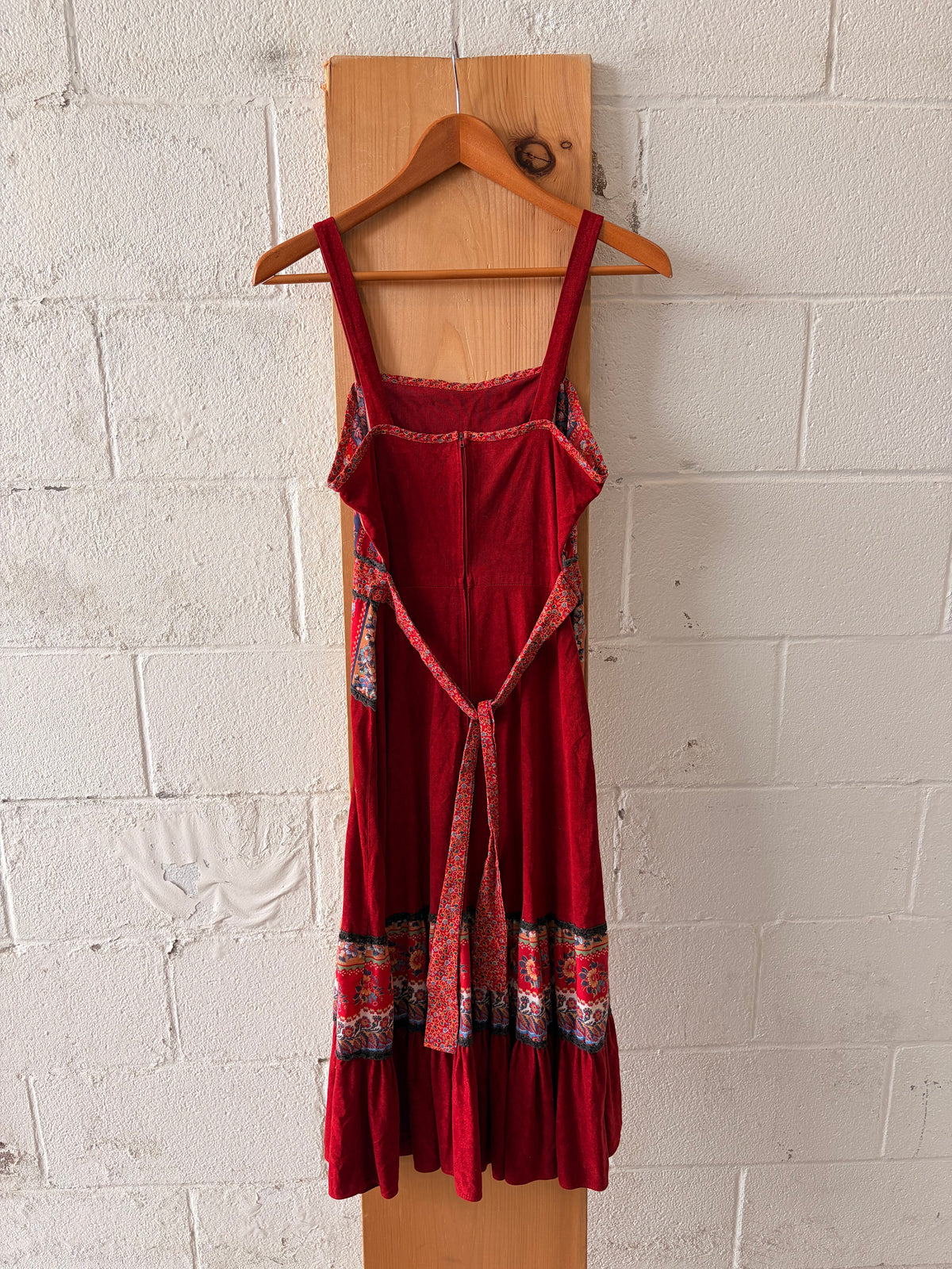 Vtg Boho Rust Floral Panel Dress : S