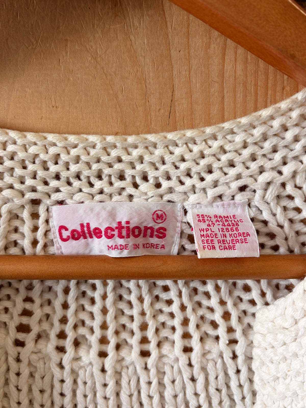 Sleeveless Cream Crochet Sweater : M