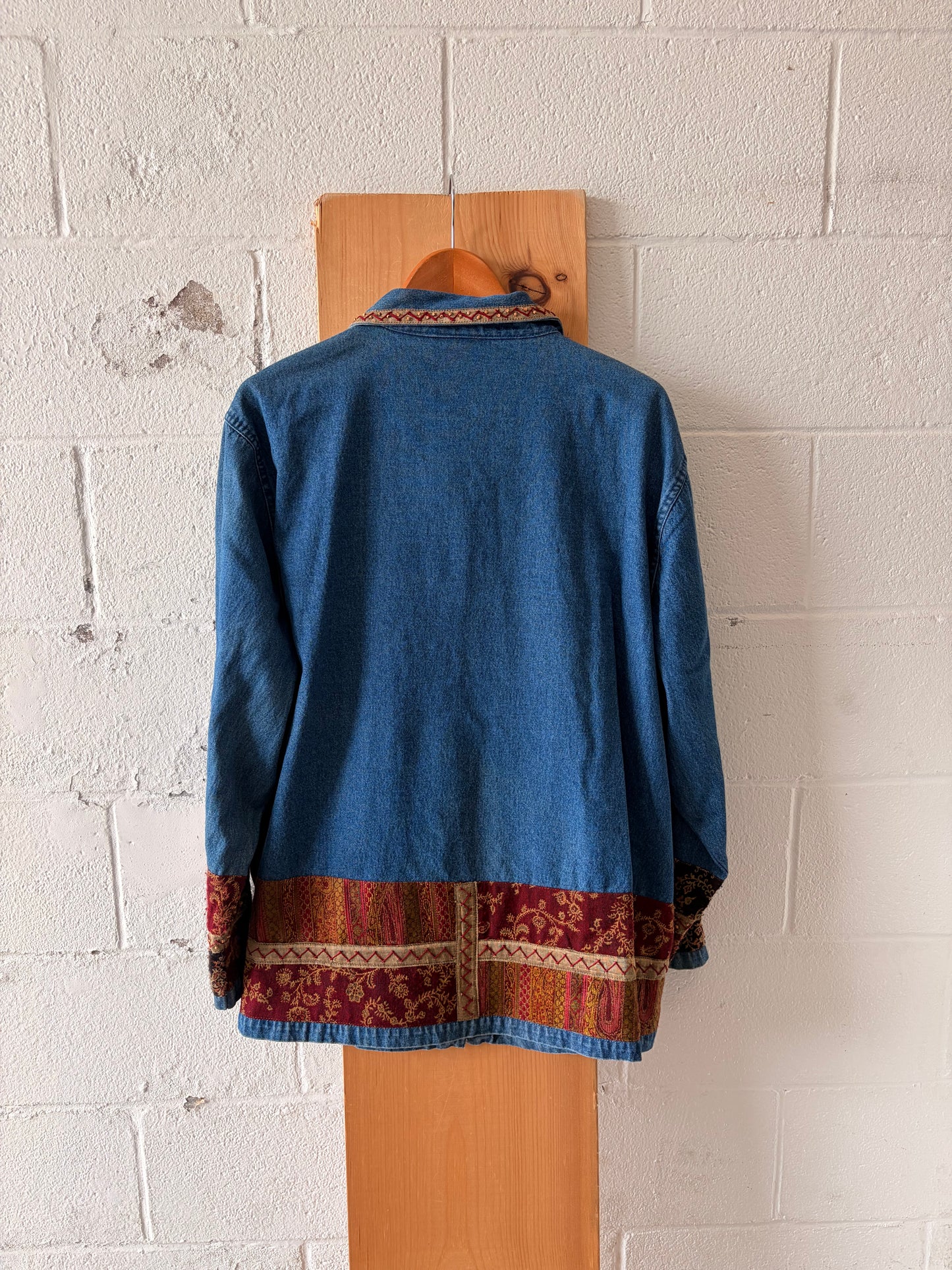 Vtg Tapestry Patchwork Denim Button Up : 3X