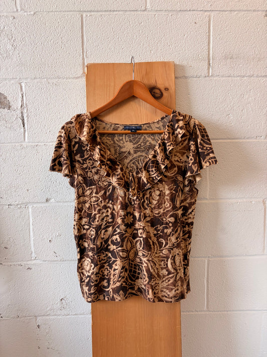 Ruffled Brown Floral Top : XL