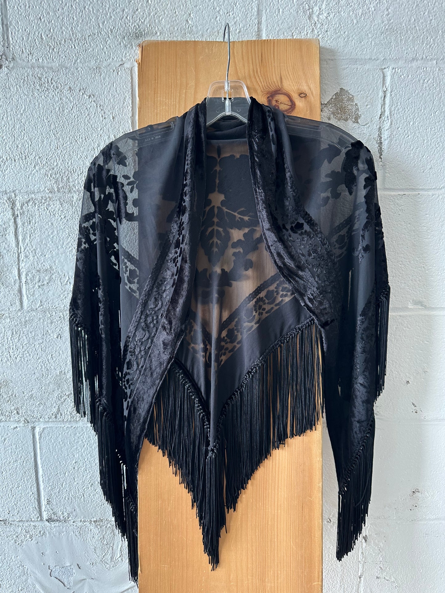 Black Velvet Fringe Shawl : OS
