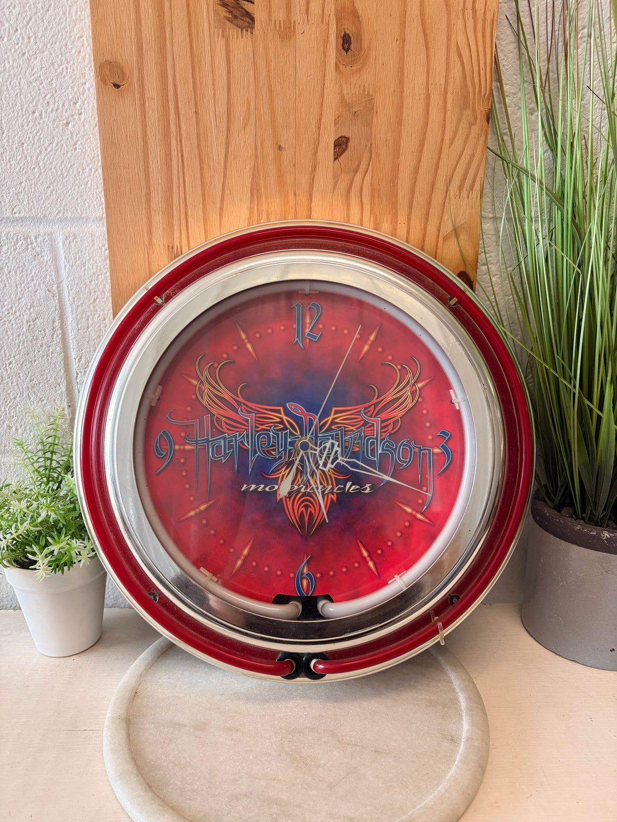 Harley Davidson Neon Red Wall Clock