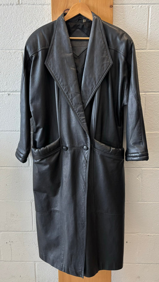 Vtg Black Leather Trench Coat : S (Local Pick Up Only)