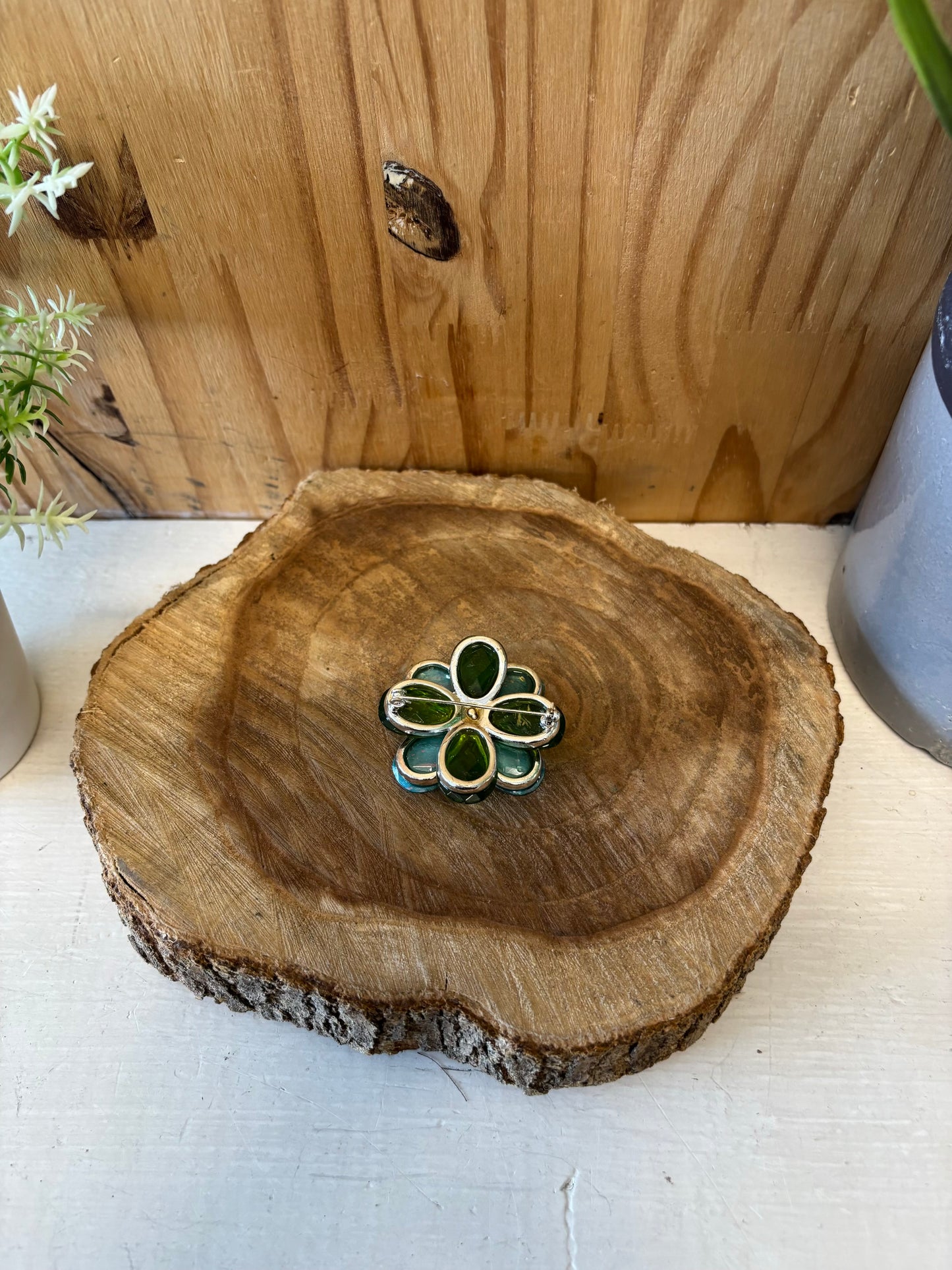 Turquoise & Green Flower Brooch