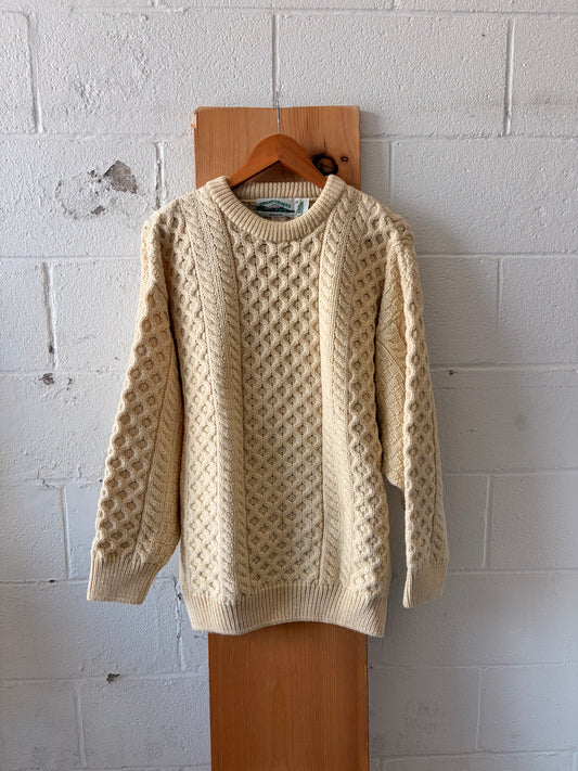 Vtg Irish Knit Wool Sweater : XL