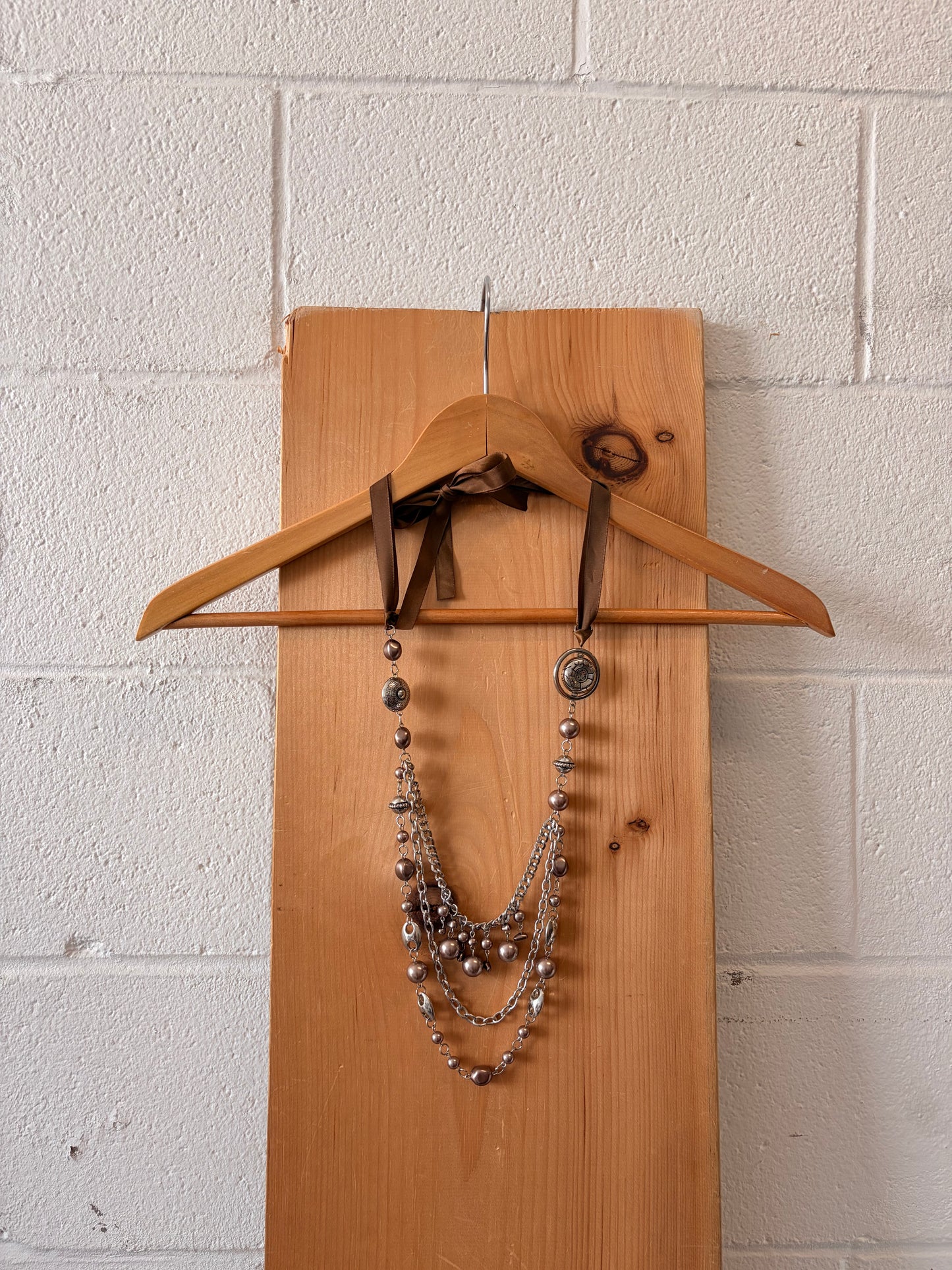 Beaded Brown Ribbon Chain Belt