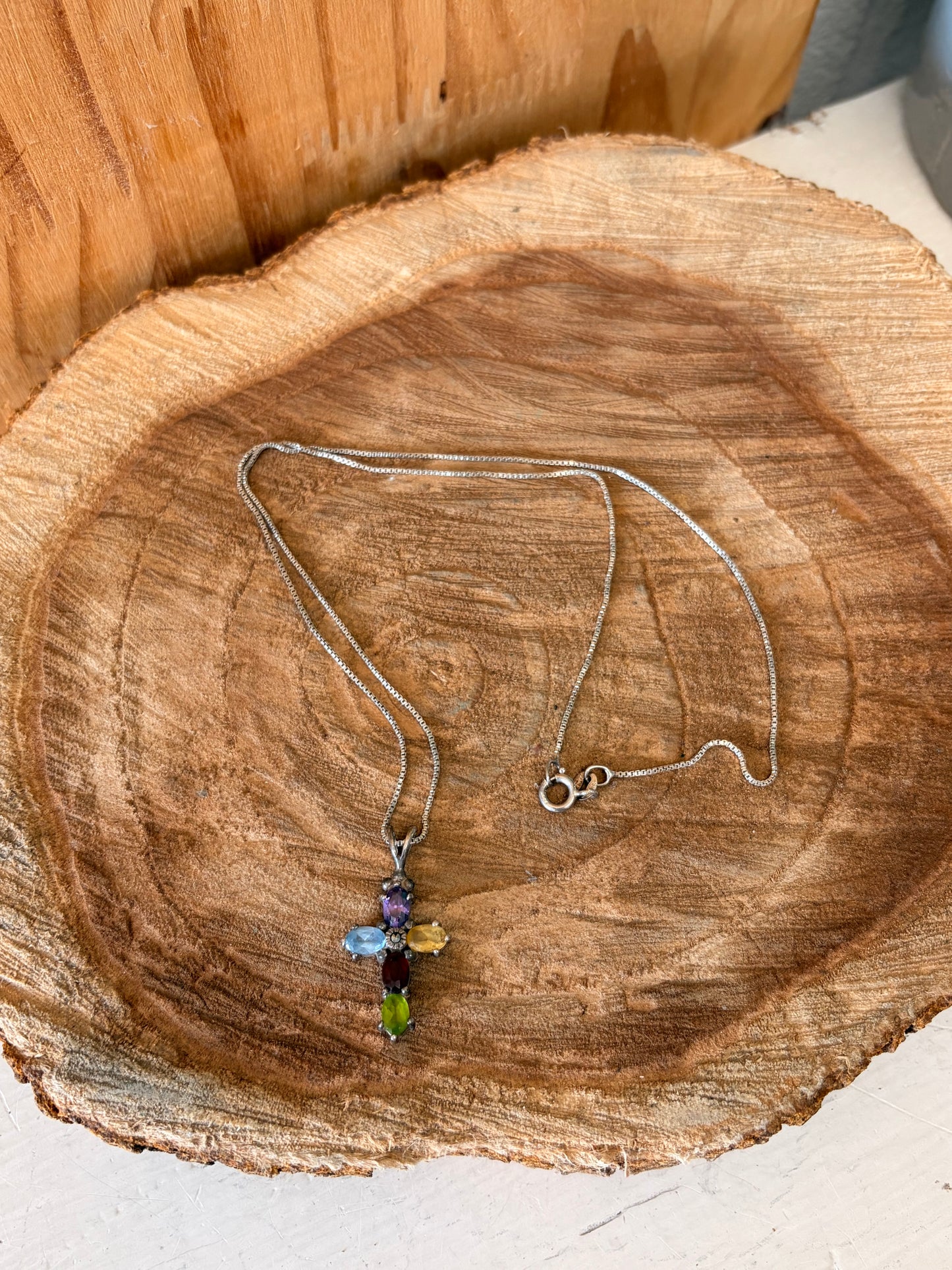 Colorful 925 Silver Cross Necklace