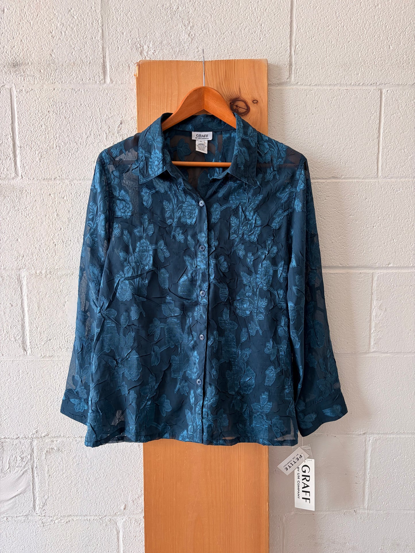 Teal Semi Sheer Floral Blouse : PL