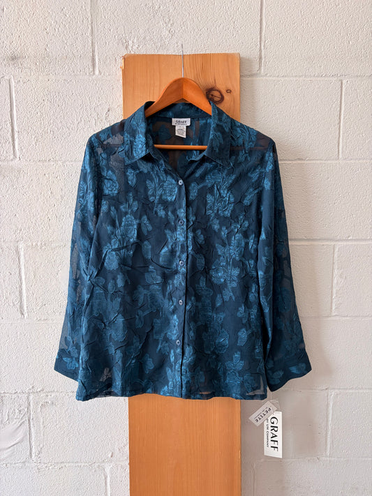 Teal Semi Sheer Floral Blouse : PL