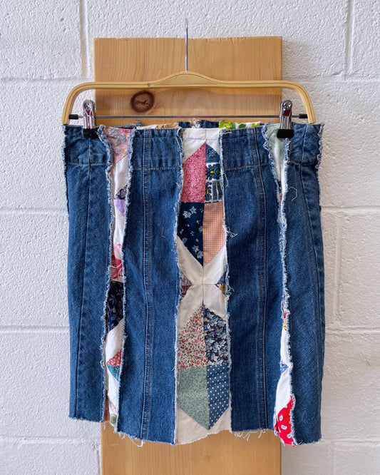 WHSE479 Original Patchwork Denim Skirt : 31" W