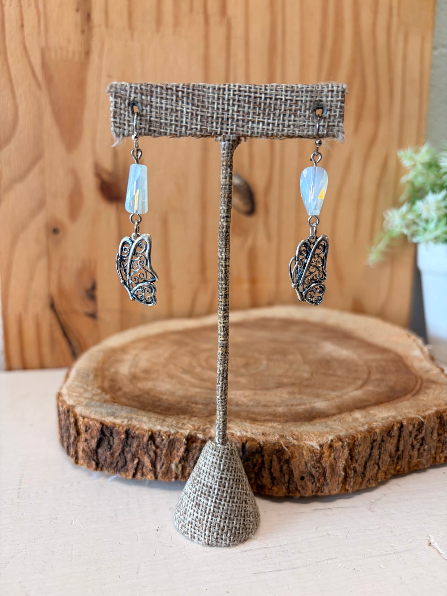 Pearly White Beaded Butterfly Earrings