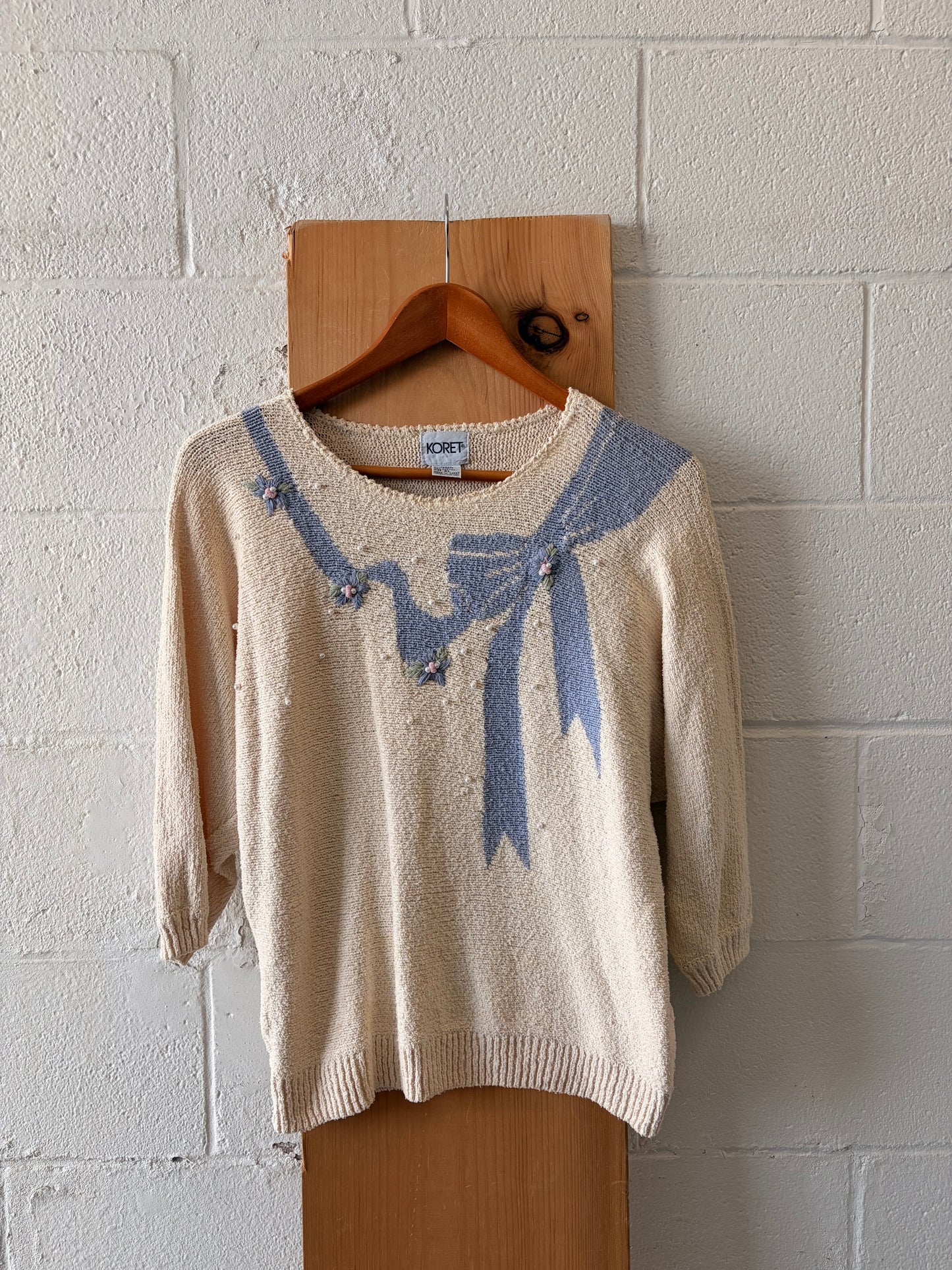 Vtg Embellished Purple Bow Sweater : XL