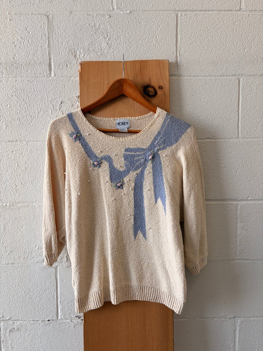 Vtg Embellished Purple Bow Sweater : XL