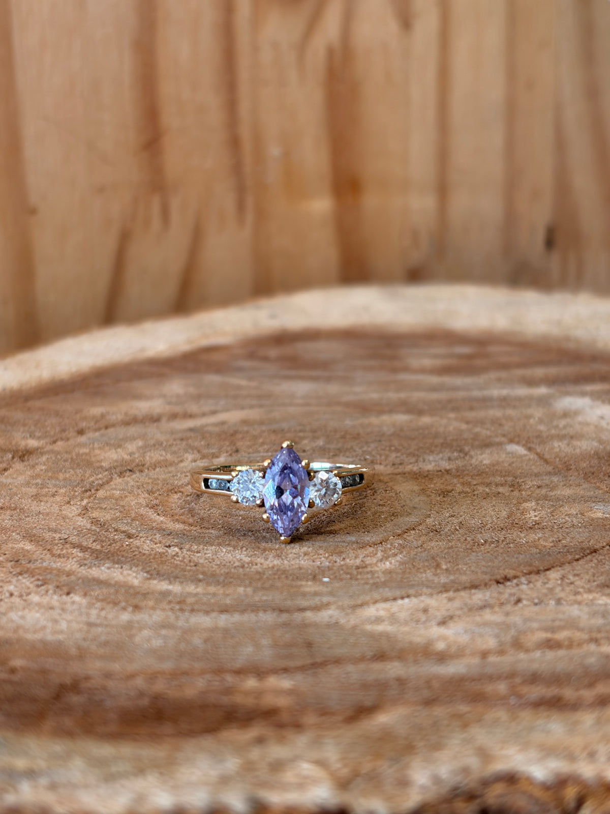 Gold Tone Purple Marquise Ring : Size 9
